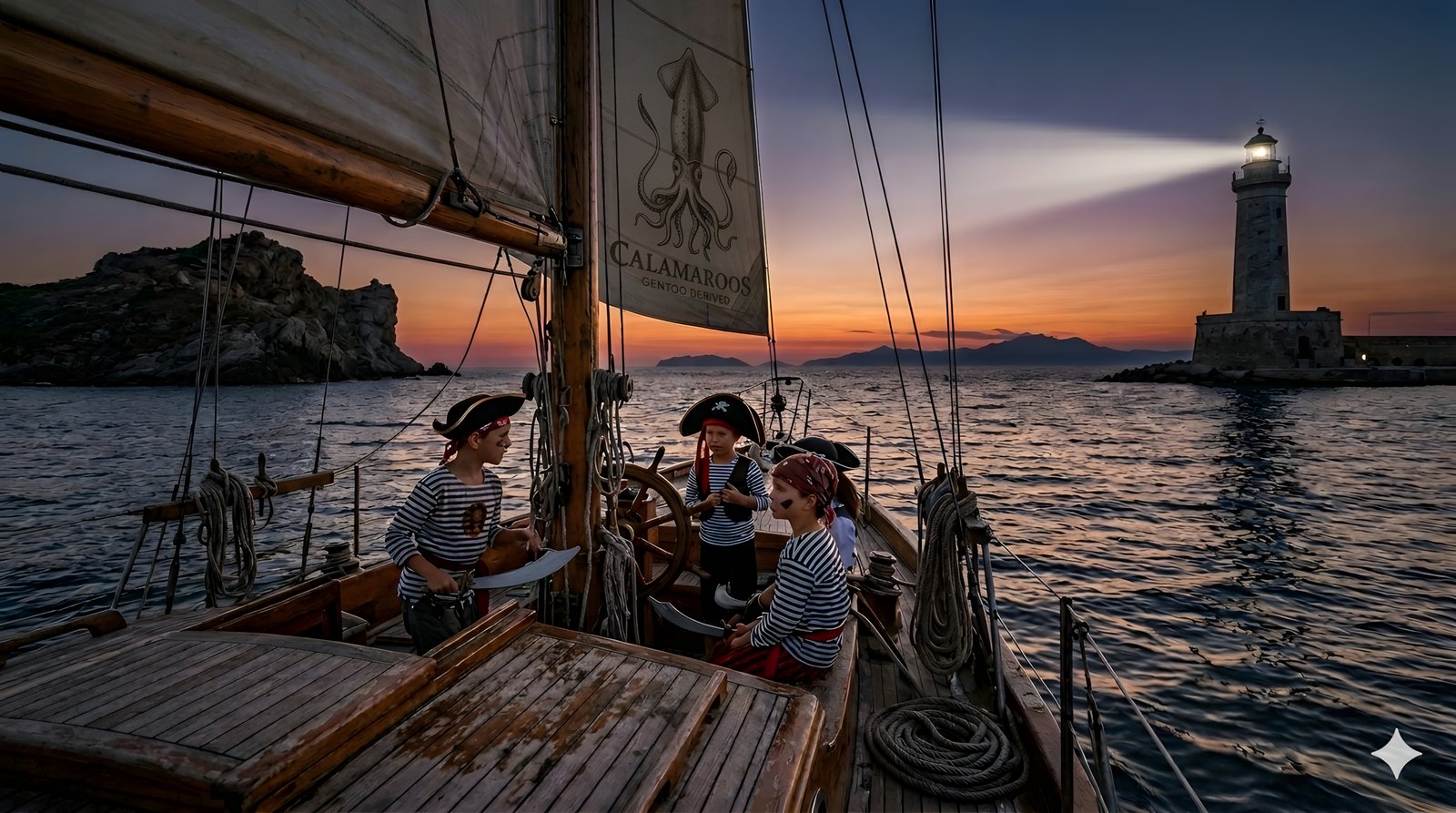 Bambini pirati al timone del veliero CalamaroOS Gentoo Derived
