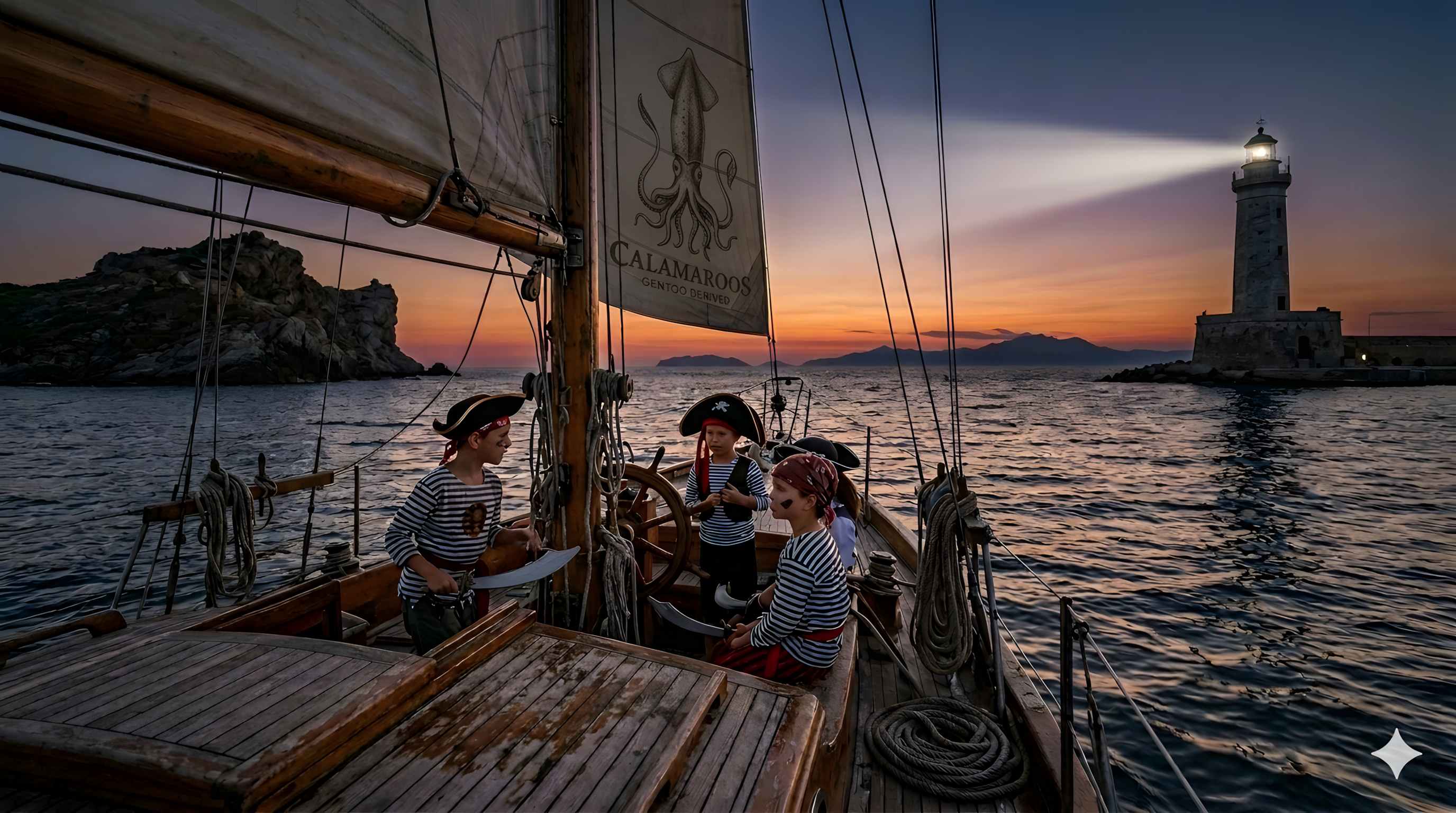 Bambini pirati al timone del veliero CalamaroOS Gentoo Derived